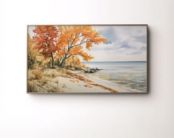 Herbst See Aquarell Rahmen TV Kunst (Digitaler Download)