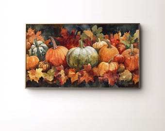 Herbst Kürbis Gemälde: Herbst Blätter Rahmen TV Kunst (Digitaler Download)