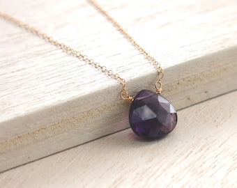 Amethyst Gold Necklace . Purple Amethyst Goldfilled Necklace