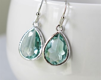 Green Earrings . Silver Prasiolite Green Drop Earrings #2 . Green Dangle Earrings for wedding jewelry, bridal jewelry, bridesmaid gift
