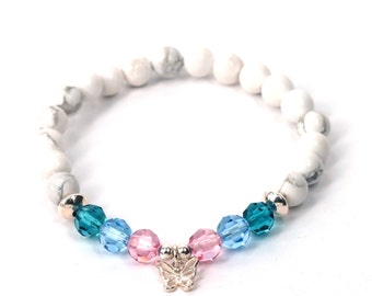 Butterfly Bracelet . pink blue teal sterling silver awareness survivor jewelry Thyroid Cancer Bracelet