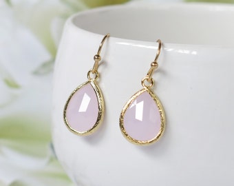 Pink Earrings . Gold Ice Pink Drop Earrings #2 . Pink Dangle Earrings for wedding jewelry, bridal jewelry, bridesmaid gift