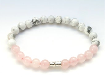 Rose Quartz Howlite Mini Bracelet . bracelet blanc rose . Bracelet 6mm quartz rose amour casque de perles de yoga de yoga