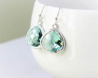 Green Earrings . Silver Prasiolite Green Drop Earrings #1 . green teardrop earrings for wedding jewelry, bridal jewelry, bridesmaid gift