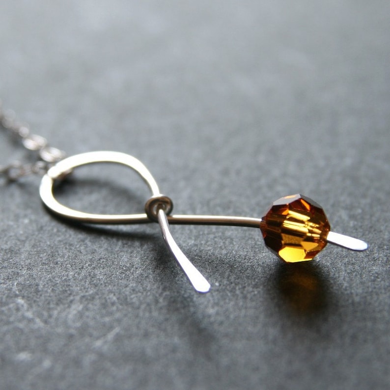 Multiple Sclerosis, Leukemia, Childrens Cancer . Orange Ribbon Necklace . sterling silver handmade awareness ribbon survivor jewelry gift image 1