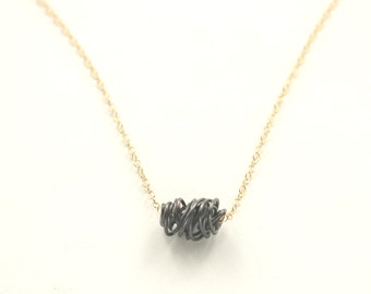 SIMPLI . Mixed Metal Tiny Necklace oxidized silver on gold