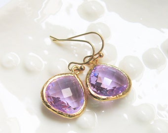 Purple Earrings . Gold Lavender Drop Earrings #1 . Pink Purple Dangle Earrings for wedding jewelry, bridal jewelry, bridesmaid gift