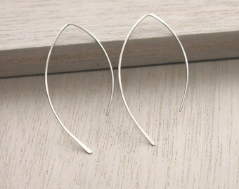 Silver Curve Earrings . Sterling Silver Modern Minimalist Hoop Earrings