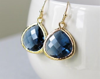 Sapphire Blue Earrings . Gold Sapphire Drop Earrings #1 . blue gold teardrop earrings for wedding jewelry, bridal jewelry, bridesmaid gift