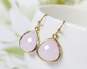Pink Earrings . Gold Ice Pink Drop Earrings #1 . Pink Dangle Earrings for wedding jewelry, bridal jewelry, bridesmaid gift