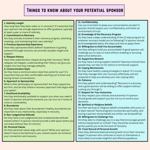 K&ouml;nnte beinhalten: Eine farbenfrohe Infografik mit einer Liste von Dingen, die man &uuml;ber einen potenziellen Sponsor f&uuml;r die Genesung wissen sollte. Die Infografik ist in 20 Abschnitte mit &Uuml;berschriften und Aufz&auml;hlungszeichen unterteilt.