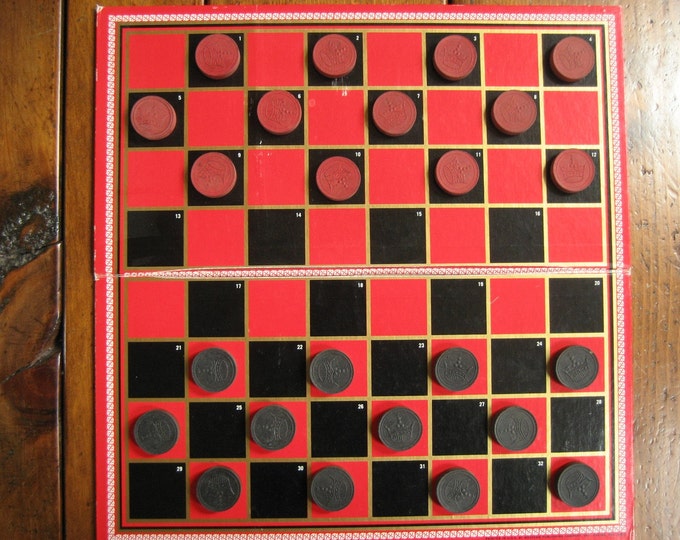 Checkers Game Pieces Vintage Wooden Etsy