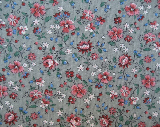 Vintage Cotton Calico Fabric 1980's Medium Gray/coral Etsy