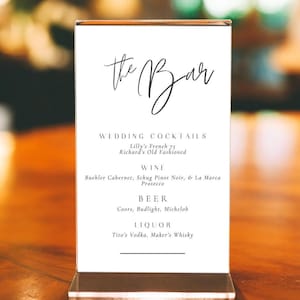 Elegancki, minimalistyczny, prosty, cyfrowy szablon menu baru na każdą specjalną okazję, w pełni konfigurowalne szablony Canva, 4X6, 5x7, 8x10