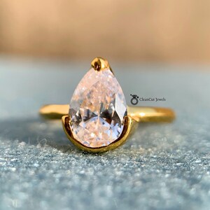 Vintage pear cut moissanite engagement ring | 14k solid gold pear cut half bezel ring | pear cut moissanite ring | art deco handmade gift