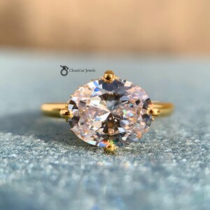 14K Gold Oval Diamond Ring | 10K East West Oval Cut Engagement Ring | Oval Cut Hidden Halo Ring |  Lab grown diamond Hidden Halo  Ring