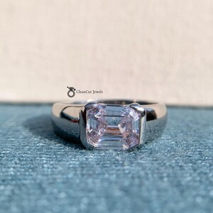Lab grown East West set Emerald Cut solitaire engagement ring | Emerald Solitaire ring for her | Emerald Shape Engagement ring for women