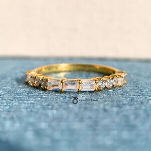 Baguette and Round Diamond Half Eternity Band | 14k Gold Half Eternity Ring | Dainty Wedding Ring | Stacking Diamond Ring | Minimalist Ring