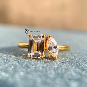 Pear and Emerald Cut Lab Grown Diamond Ring | 1.0TCW Unique Toi et Moi Engagement Ring |Toi et moi , Anniversary Ring |Proposal Ring for her