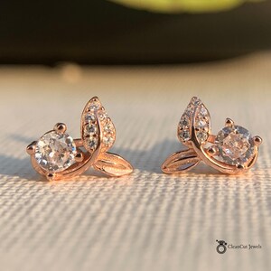 14K Gold Diamond Olive Leaf Stud Earring | Solid Gold Piercing | Cartilage Helix Tragus Conch Earrings | Internal Floral Body Dainty Jewelry