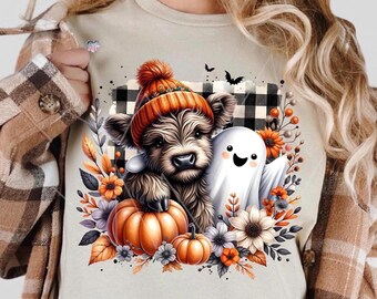 Fall highland cow ghost dtf transfer
