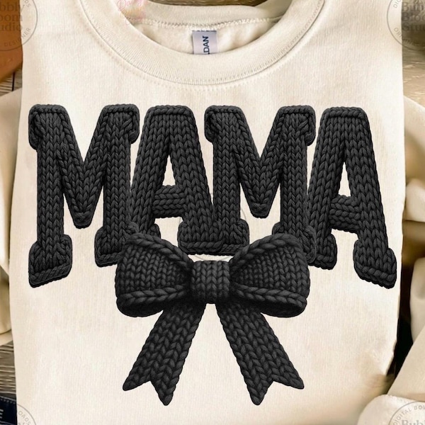Faux black yarn mama dtf transfer