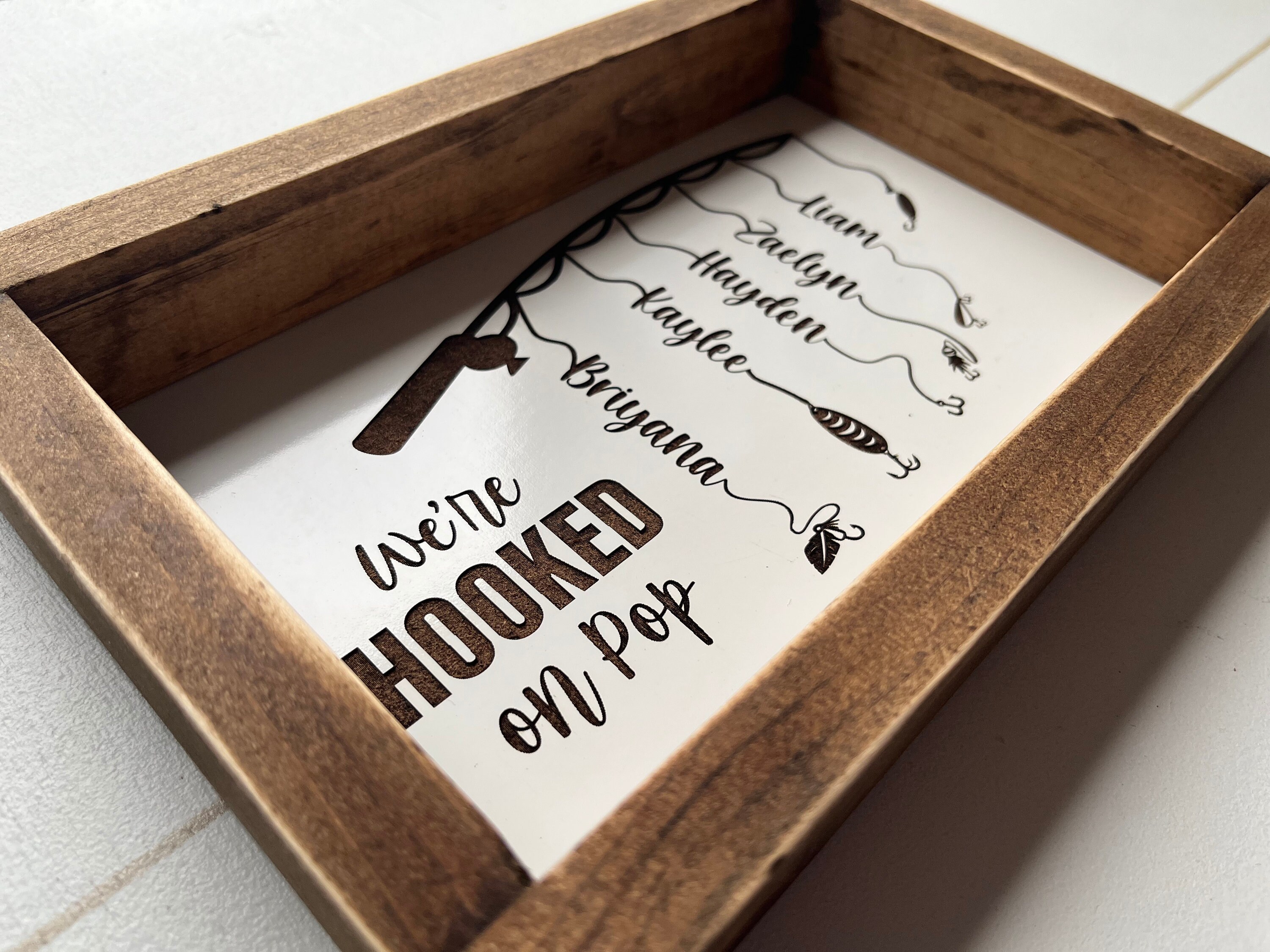 Pop Daddy Signs We're Hooked on Pop, Dad, Grandpa | Fishing Gift | Personalized Name ...