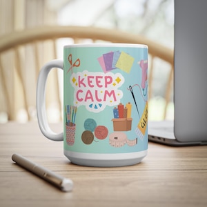 Keep Calm and Keep Crafting ceramic Mug, Crafty Gift, Craft Lover&#39;s Cup, Crafter&#39;s Coffee Mug, Craft Room Decor, Craft