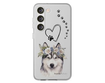 ハスキー犬をモチーフにした Samsung の携帯電話用 Flexi ケース。携帯