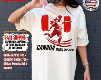 Maillot de football Canada 2026 Comfort Colors, chemise drapeau du Canada, cadeau international pour les fans de football du Canada, chemise amusante de football Canada