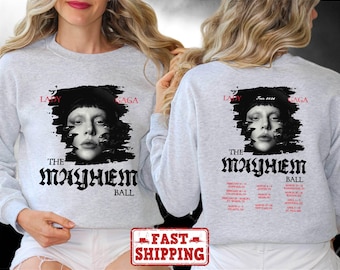 Embroidered Lady Gaga Mayhem Ball Tour Shirt: Vintage Acid Wash