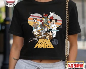 Disney Star Wars Crop Top, Mandalorian Crop Tee, Galaxy's Edge Crop, Darth Vader, Chewbacca, Star Jedi, Luke Skywalker Crop Top