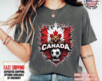 Maillot de football Canada 2026 Comfort Colors, chemise drapeau du Canada, cadeau international pour les fans de football du Canada, chemise amusante de football Canada