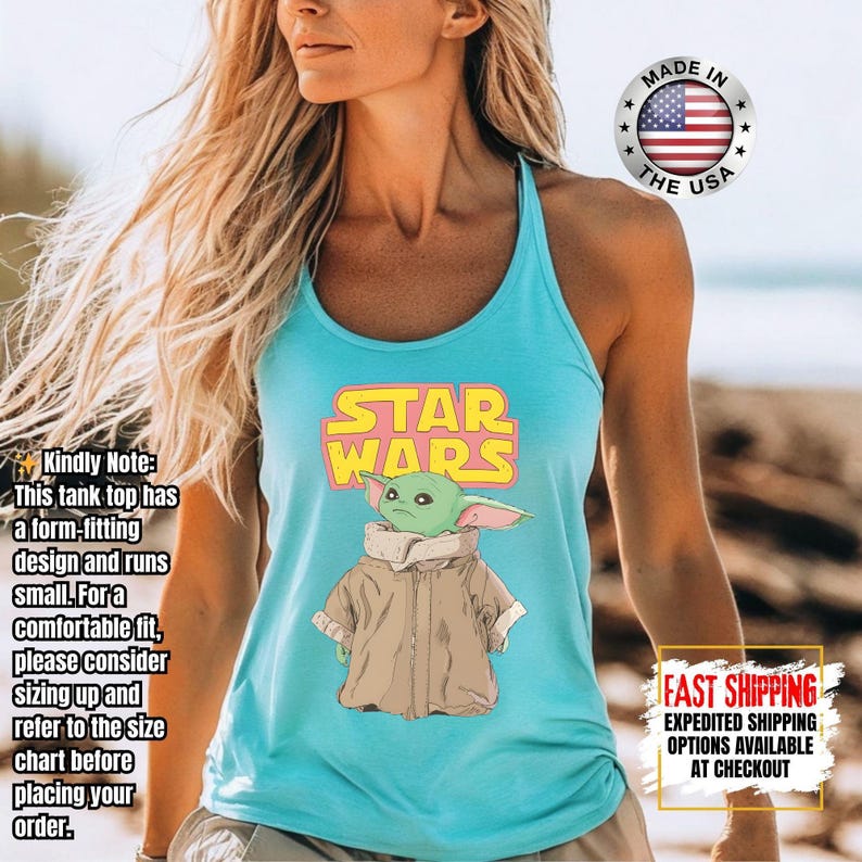 Disney Star Wars Baby Yoda Tank Top, Mandalorian Tank Tee, Galaxy's Edge/Darth Vader Women Racerback and Men Tank Top afbeelding 9