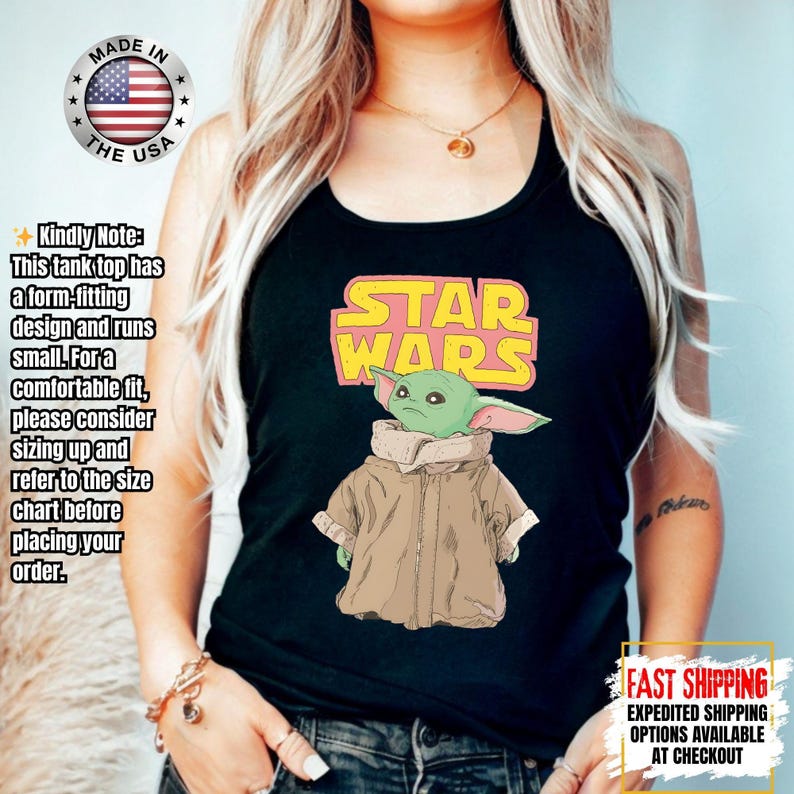 Disney Star Wars Baby Yoda Tank Top, Mandalorian Tank Tee, Galaxy's Edge/Darth Vader Women Racerback and Men Tank Top afbeelding 13