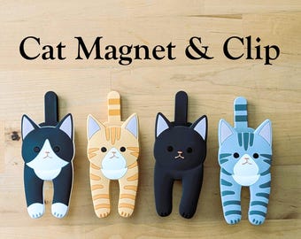 Cat Magnet, Animal Clip,  Phone Stand, Bendable Legs with Paws, Cat Lovers, Home Decor, Cat Kitchen Tool, Office Decor, Black Cat