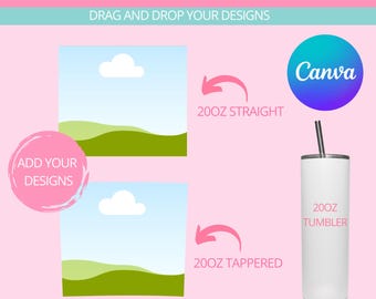 Skinny Tumbler Vorlage, 20 Oz Canva ziehen und ablegen, 20 OZ Tumbler Wraps Vorlagen, benutzerdefinierte Canva Rahmen, Sublimationsbecher