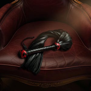 Leather BDSM Flogger With Long Tails Heavy Fetish Spanking Whip With Wooden Handle image 9