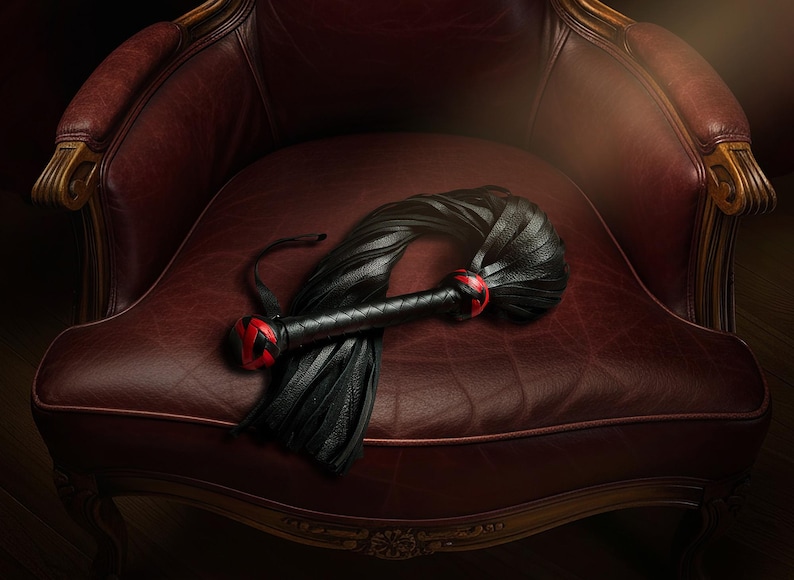 Leather BDSM Flogger With Long Tails Heavy Fetish Spanking Whip With Wooden Handle image 9