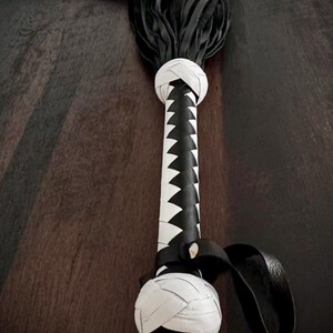 Leather BDSM Flogger With Long Tails Heavy Fetish Spanking Whip With Wooden Handle image 13