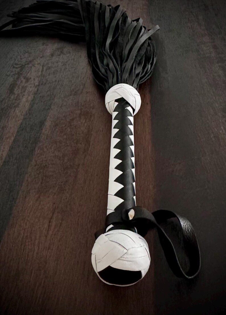 Leather BDSM Flogger With Long Tails Heavy Fetish Spanking Whip With Wooden Handle image 13