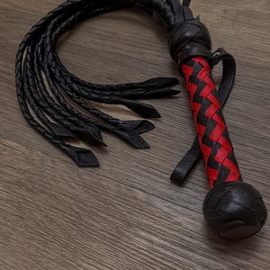 Leather BDSM Flogger With Long Tails Heavy Fetish Spanking Whip With Wooden Handle image 15