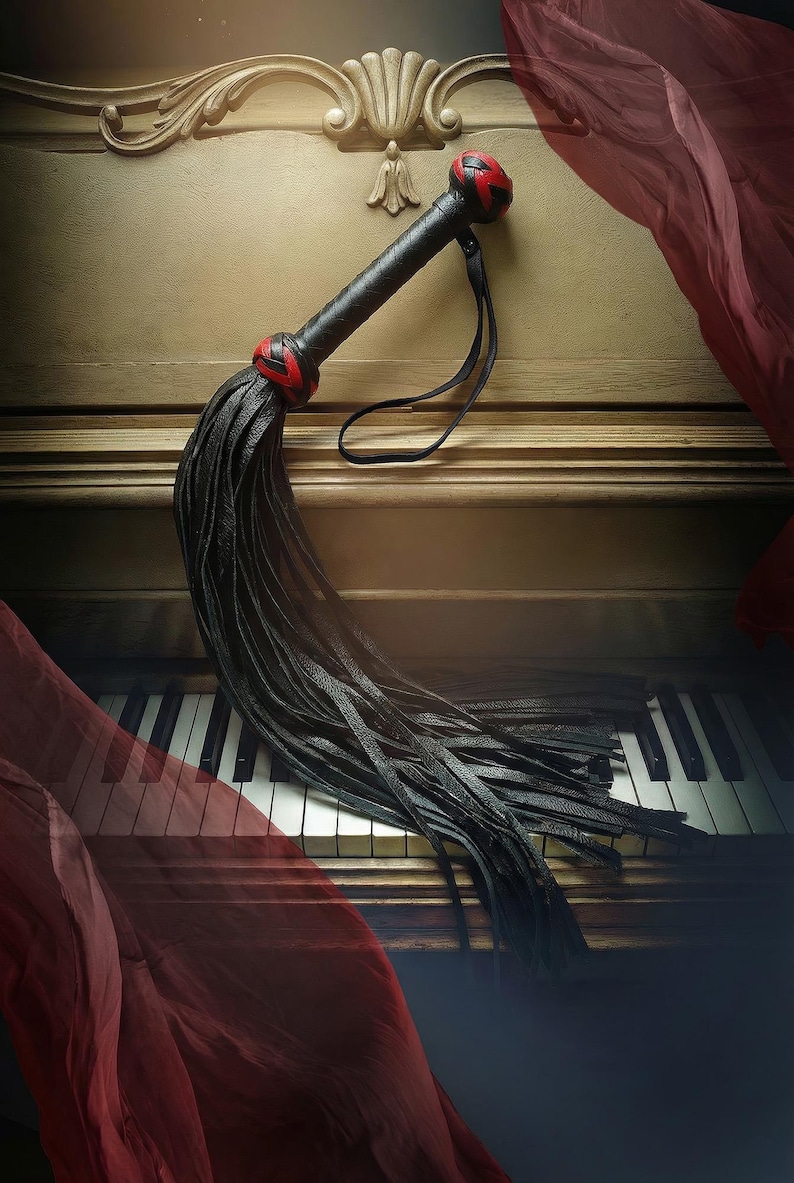 Leather BDSM Flogger With Long Tails Heavy Fetish Spanking Whip With Wooden Handle BL-RED 70