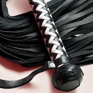 Leather BDSM Flogger With Long Tails Heavy Fetish Spanking Whip With Wooden Handle image 6