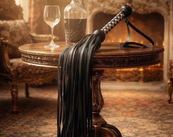 ハンドメイドレザーフロッガー ブラック＆ホワイト ウィップ 70 ロングテール ヘビースティンギーフロッガー