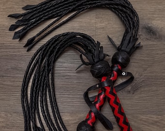 Handmade Leather Whip With Cat O' Nine Tails Spanking Flogger with Braided Handle