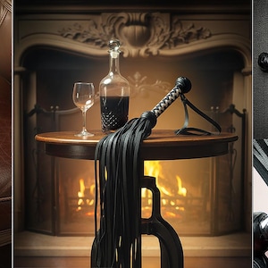 Leather BDSM Flogger With Long Tails Heavy Fetish Spanking Whip With Wooden Handle image 7