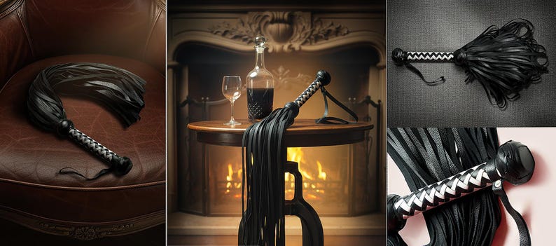 Leather BDSM Flogger With Long Tails Heavy Fetish Spanking Whip With Wooden Handle image 7
