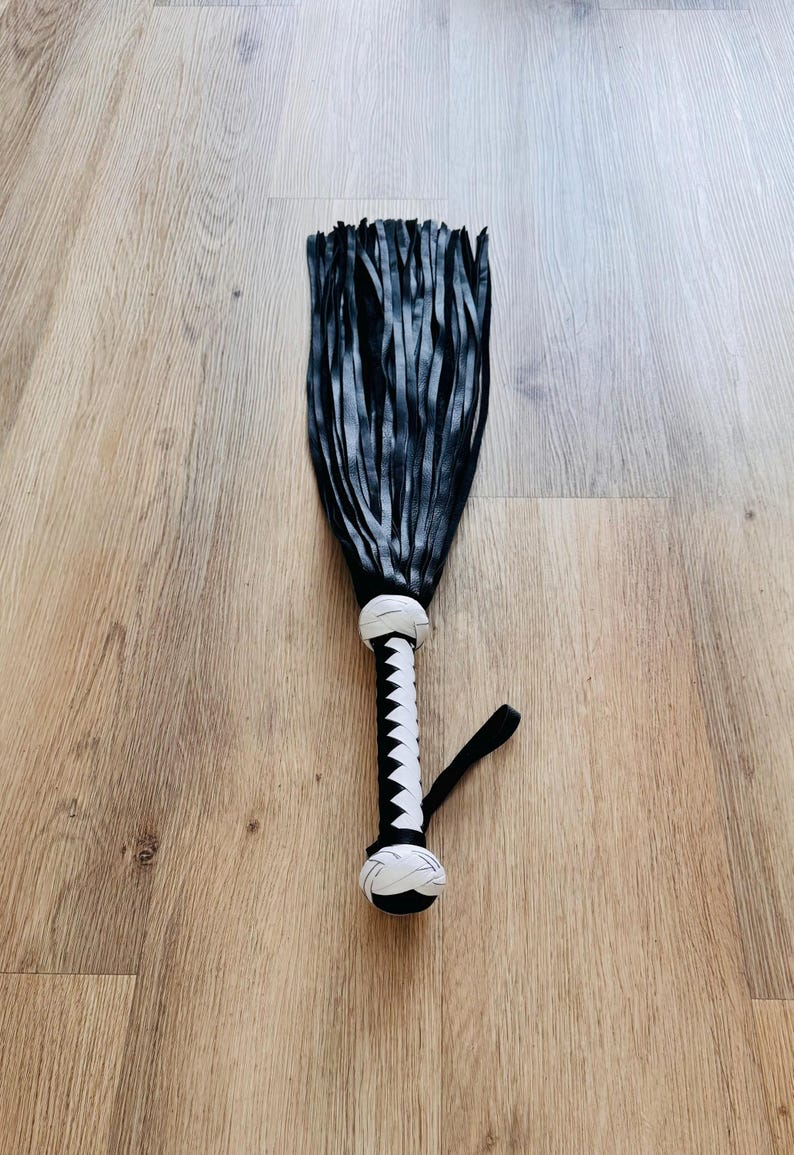 Leather BDSM Flogger With Long Tails Heavy Fetish Spanking Whip With Wooden Handle image 12