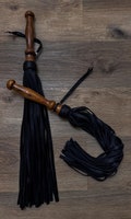 Leather BDSM Flogger With Wide Tails Heavy Fetish Spanking Whip With Wooden Handle